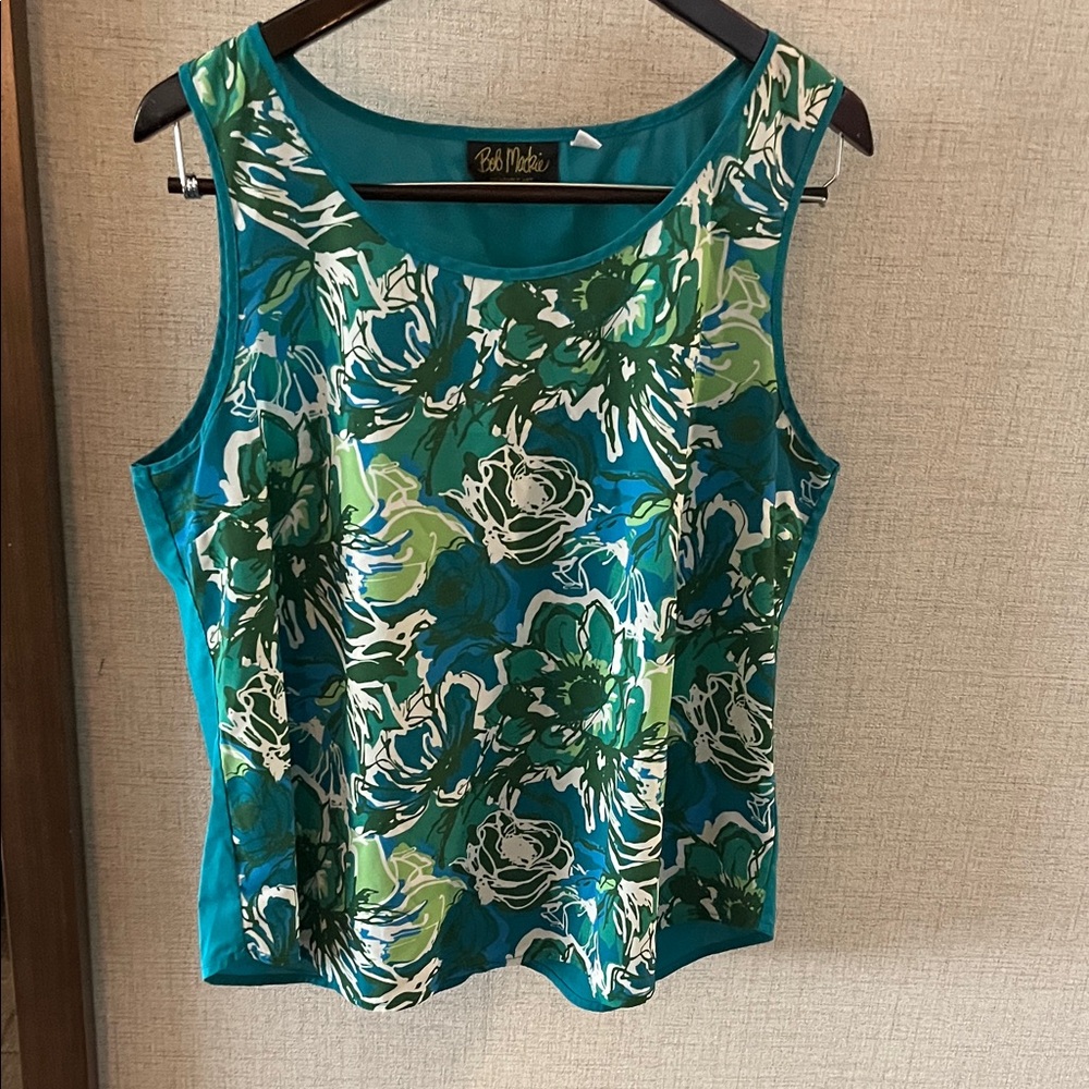Bob Mackie Floral Tank Top - Teal and Green